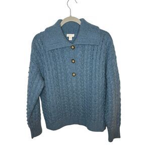 Garnet Hill Cashmere Bobble-Stitch Pullover Blue Size Small